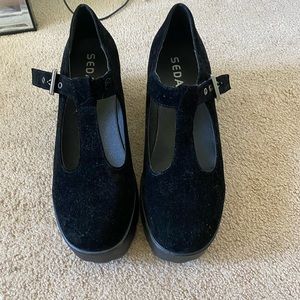 Velvet Mary Jane heels